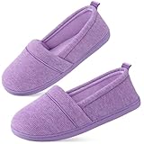 EverFoams Womens' Memory Foam Comfort Knit House Shoes Light Weight Terry Cloth Loafer Slippers with Anti-Skid Rubber Sole Purple 7 UK
