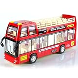 Red Bus Toy Double Decker Bus, Scale Pull-Back Model City Car Toy for Kids Alloy Diecast Toy Vehicles Metal Die Cast Free Wheeling Action Model Birthday Gift for Kids Grils and Boys