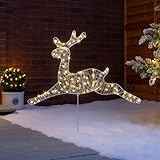 Christow Reindeer Christmas Light Outdoor Garden Path Decoration, Flashing Warm White Micro LED Silhouette with Ground Stake, Battery Powered with Timer (H42cm x W72cm)