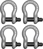 (4 Pack) LiftinGear Tested 3.25 Ton Galvanised Screw Pin Lifting Towing Alloy Bow Shackle 4x4 Offroad Recovery CE