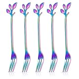 5 Pieces Stainless Steel Forks, Leaf Creative Forks, Dessert Forks, Colorful