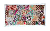 Rastogi Handicrafts Indian Handmade Embroidered Patchwork Old Hanging Wall Art Vintage Tapestry Old Sari Cutting Wall Hanging Parda (WHITE, 20 X 40 INCH)