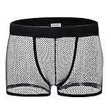 ROSVAJFY Men's Sexy Fishnet Boxer Shorts Hollow-out Briefs Transparent Underwear Low Rise, See Through Pouch Underpants Stretch, Mens Brethable Soft Mesh Waistband Trunks