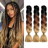 ShowJarlly Box Braid Hair Extensions, 24inch Black/Dark Brown/Light Brown Ombre Jumbo Braid Hair, 3Packs Synthetic Jumbo Braiding Hair Extension Afro Hair Extensions for Braiding Crochet Twist Hair