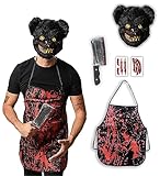 5 pcs Horror Bear Costume - Halloween Costumes For Men - Adult & Teen One Size Fits All - 2025 Trending Fancy Dress - UK Based Brand
