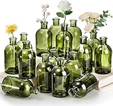 YOUEON 16 Pack Small Living Bud Vases 250ml Green Glass Vase Decorative Bottles Vintage Flower Bottle Centerpiece for Wedding Reception Home Decor Office Vintage Look
