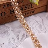 FQTANJU 3Yards Gold Beaded Crystal Rhinestone Applique, Rhinetones Trim for Dress, Bridal Applique, Crystal Beaded Applique for Bridal Wedding, Party and Other Formal Occasions