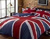 Rock N Roll Funky Union Jack British Uk Blue Red White King Size Duvet Cover Bedding Bed Set, Blue