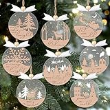 GuassLee 16pcs Winter Hanging Ornaments - 3D Wooden Acrylic Christmas Cutouts Reindeer Snowman Snowflake Ornaments for Tree Gifts Party Supplies