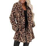 Duohropke Women's Faux Fur Leopard Jacket Long Fur Coat Fur Coat Faux Fur Coat Autumn Winter Elegant Warm Faux Fur Cardigan Fur Jacket Winter Jacket Outwear Coat, brown, S