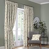 Dreams & Drapes Curtains - Darnley - 100% Cotton Pair of Pencil Pleat Curtains With Tie-Backs - 46'' Width x 54'' Drop (117 x 137cm), Multicolor