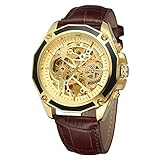 FORSINING Men's Skeleton Mechanical Watch Reloj Automatic Movtment Male Clock with Genuine Leather Strap