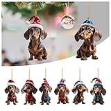 GWAWG 7PCS Dachshund Dog Christmas Ornament, Car Hanging Baubles, Hanging Christmas Tree Decorations Acrylic Decoration