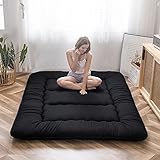 MAXYOYO Japanese Floor Futon Mattress, Thicken Tatami Sleeping Pad Foldable Roll Up Dormitory Mat Pad Floor Lounger Pillow Bed (Double,Black)