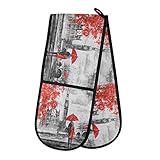 HMZXZ RXYY Double Oven Glove London Big Ben Lovers Tree Heat Resistant Quilted Cotton Kitchen Oven Mitts Long Oven Gloves for Cooking Baking Grilling Handling Hot Pots Pans