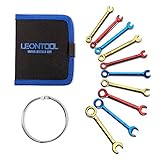LEONTOOL Metric 10 PCS 4-11mm Mini Wrench Set - Color Plated Open & Box End Combination Wrenches with Key Ring & Ignition Wrench Set - Portable Storage Pouches