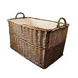 Arthur Cameron Wicker Log Basket with Lining and Handles (55x35x32cm) Sturdy Storage Basket perfect for Toys, blankets, hallway, garage, living room, bedroom or office