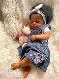 iCradle Lifelike Reborn Baby Dolls Black Girl 20Inch 50cm Realistic Sleeipng Newborn Baby Dolls African American Rooted Hair Real Life Baby Dolls Cloth Body Doll Toy for Kids Age 3+