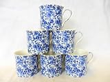 Heron Cross Pottery Set of 6 China Palace Mugs in Blue Rose Chintz Design