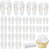 Malloom 24 Pairs Flip Flops Bulk for Wedding Party Guest Sandals Hotel Guest Spa Slippers Beach Casual Slippers with Assorted Size Card Sign and Drawstring Bag, Wholesale Pack