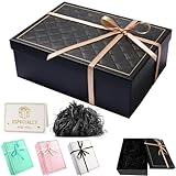 TAIXING 2025 New Gift Box, Textured Gift Boxes for Presents with Ribbon Shred Raffia Greeting Card, 25x18x8.5 cm Gift Boxes with Lids for Valentines Day Christmas Birthdays Anniversaries