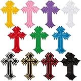 24 Pcs Cross Patches, Sew on Cross Patches Iron On Embroidered Chrome Heart Patchs Decorative Repair Crosses Applique Iron On Patch for Jeans Hats Shirts Jackets Backpacks (11 Color)