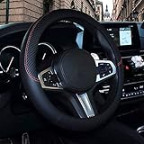 Leather Steering Wheel Cover for Land Rover Discovery 4 /Discovery Sport/Freelander/Range Rover, 15 inch(38CM) Breathable Anti-Slip Steering Wheel Protector Auto Accessories,A Black