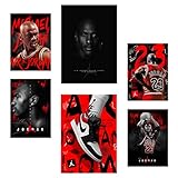 Nacnic Set of 6 Iconic Jordan Grafiiti Red And Black Posters with design illustration to decorate the walls of home. Rooms, office, shop, business. A3 and A4 size. Frameless.