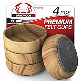 Medipaq Felt Castor Cups – 4x Large 60mm Dark Wood Grain – Protects Wooden & Smooth Floors – Chair & Furniture Leg Protectors
