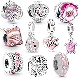 10 Pcs For Bracelets, Charms For Pandora Bracelet, Charm Bracelet, Pink Pendants Beads For Jewelry Making, Polished Charms For Pandora Bracelet, Jewellery Gifts For Mom Girls Teen Family