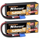 2Packs 3S Lipo Battery Pack, Nihewo 11.1V RC Battery 5200mAh 80C Hard Case Lipo Batteries EC5 Connector Compatible with Arrma Axial 1/8 1/10 RC Car Truck Truggy Vehicles Tank Boat Airplane Models