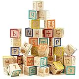 Wooden ABC Blocks Alphabet Number Block Set Kids Educational Toys 40 Pcs Wooden Building Blocks with Storage Bag Children Stacking Toys for 18 Months+