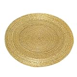Carousel Home 30cm Gold Beaded Glass Placemat | Golden Single Round Place Mat for Kitchen & Dining Table Protection