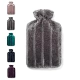 Brevian® 2 Litre Large Hot Water Bottle with Soft Luxury Faux Fur Cover UK (Dark Grey, Regular)