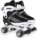 Kids Roller Skates for Girls Boys Adjustable Roller Skates with Light Up Wheels, Fun Illuminating for Girls Boys, Suitable for Both Indoor and Outdoor Use (White/Black, Medium-UK 1-4)