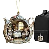 2D Acrylic Chain Pendant - Easter Bunny Reverse Reflector Ornament, Carved Decorative Pendant for Car Accessories, Backpack, Door Handle, Window