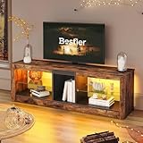 Bestier TV Stand Cabinet 140CM Entertainment Center Led Tv Stand Modern TV Unit with Glass Shelf RGB LED Lighted for 55 inch TVs with Ambient Lights for Living Room Bedroom (Rustic Brown)