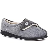 Pavers Ladies Wide Fit Antibacterial Slippers in Grey - Orthopedic Design with Fleecy Lining and Touch-Fasten Strap - Cosy Warm - Size UK 5 / EU 38