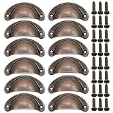Lxoraziy 12 Pcs Shell Cup Handles, Vintage Half Moon Pull Handles, Antique Bronze Furniture Knobs, for Cabinet, Cupboard, Dresser, Wardrobe, Drawer, with Screws (Red Bronze)