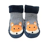 LCH Baby Boys Girls Winter Slipper Socks Anti-slip Blue Striped Fox 3-24 Months (9-18M)