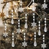 JOISHOP 38PCS Christmas Tree Ornaments Acrylic Crystal Hanging Pendant, Christmas Snowflakes Ornaments Clear Teardrop Curtain Prism Decorations for Xmas Wedding Festival Home Party Event