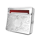 Cigarette Roller Machine Automatic Box, Embossed Silver Automatic Tobacco Rolling Machine, Roll Your Own Cigarette Machine for Rolling Papers and Filter Tips, Tobacco Tin and Rollie tin