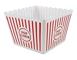 Popcorn' Large White & Red Plastic Holder (22.5 x 17.5 x 15.2 cm) 1 Piece - Reusable & Stylish Printed Stripe Design, Perfect for Group Gatherings & Retro Movie Nights