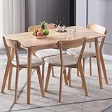 DZOVAD Wood Dining Table and Chairs Set 4, Farmhouse Kitchen Table Set, 100% Natural Solid Wood Material, FSC-Certified