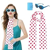 Boyigog Women Cosplay Costume Accessories 3Pcs with Pink Polka Dot Silk Scarf Blue Frame Sunglasses Blue Wallet, Funny Women Costume Accessories for Halloween Carnival Cosplay Party