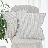 OYIMUA Chenille Cushion Covers 50cm x 50cm Duck Egg Blue Set of 2 Jacquard Stripe Pillow Cases Premium Textured Square Decorative Cushions 20x20 Inches for Sofa Bed & Living Room