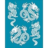OLYCRAFT 10x12.7cm Polymer Clay Chinese Dragon Silk Screen Mesh Transfer Stencil for Oriental Jewelry Making