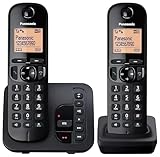 Panasonic KX-TGC222EB DECT Cordless Phone with Answering Machine, 1.6 inch Easy-to-Read Backlit Display, Nuisance Call Blocker, Hands-Free Speakerphone, ECO Mode - Black, Twin Handset Pack