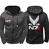 Mass Effect N7 Zip Up Hoodies for Men,Cosplay Costume Long Sleeve Hoodies,Unisex Inside Plus Fleece Zipper Jacket with Pocket Sweatshirts Casual Autumn/Winter Tops