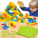WYSWYG Classic Big Building Block Set, Large 81 Pieces Building Bricks and 2 Base Plates, Compatible with Duplo Building Bricks, Toddler STEM Toys for Boys Girls Age 3 4 5 6 Years Old.